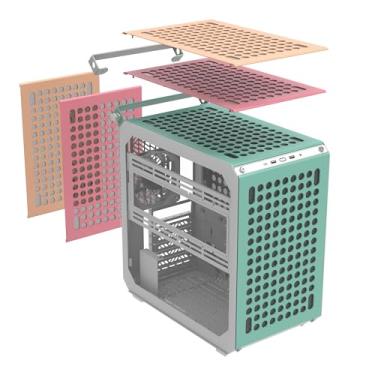 Imagem de Cooler Master QUBE 500 Flatpack Macaron Small High Airflow Mid-Tower ATX Case Personalizável para PC para Jogos, Vidro Temperado, Suporte Vertical GPU, USB-C, Alça de Transporte, Gem Mini