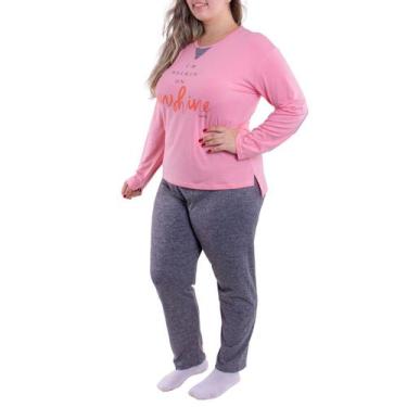 Imagem de Pijama plus size feminino para o inverno ELEGANCE Victory, 48, Salmão