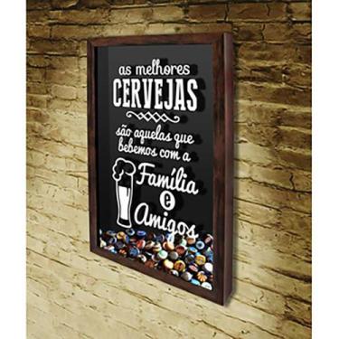 Imagem de Quadro Porta Tampinhas Melhores Cervejas - Quadro Novo, Marrom, 30x40