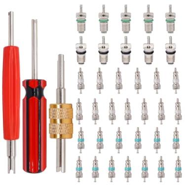 Imagem de TWTADE Kit de núcleo de válvula de ar condicionado 39 peças - carro e casa AC R12 R134a núcleos de haste de válvula Schrader de refrigeração com cabeça única e dupla ferramenta de instalação de removedor de núcleo de válvula