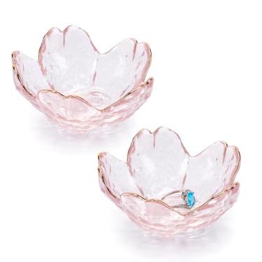 Imagem de NBEADS 2 peças pequenas bandeja de bugiganga de vidro, prato de anel de flores, bandeja de joias de cristal rosa para anéis, brincos, joias, relógio, chaves, salada, 3,3 × 3,4 × 1,15 cm