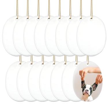 Imagem de 15 peças de ornamentos de cerâmica de sublimação em branco, ornamento de cerâmica oval de 8,5 x 6,5 cm com corda para impressão de prensa a quente, artesanato, decoração de Natal personalizada para