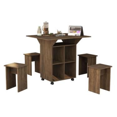 Imagem de Jogo de Mesa Dobrável Cozinha com Bancos Anne- VIRA APARADOR - Home A.