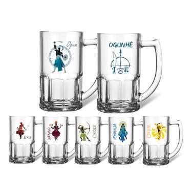 Imagem de Kit 2 Canecas Vidro Zero Grau 340ml Orixás Diversos Umbanda Candomblé Guias Artigo Religioso Axé Proteção Iemanjá Exu Oxossi Oxum Xangô Ogum Cerveja Chopp (Ogum)