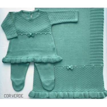Imagem de Saída de maternidade de menina vestido com barra em tricot 3 peças - D