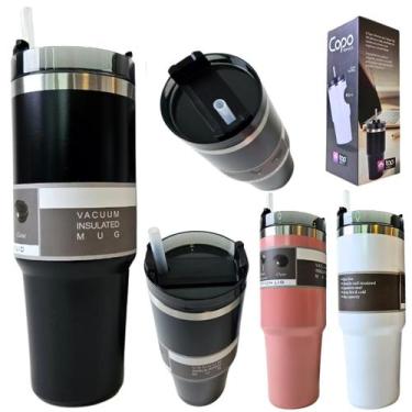 Imagem de Copo Térmico Grande Inox 800ml Tampa Canudo Cerveja Café Chá - TOP UTI