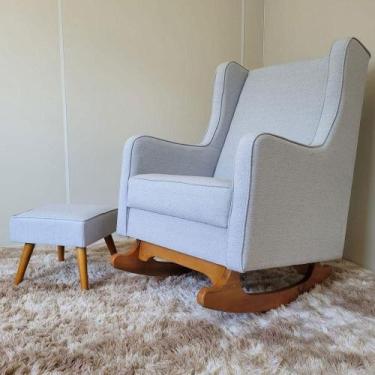 Imagem de Kit Poltrona Decorativa de Amamentação Aquila com Balanço e Puff de Ap