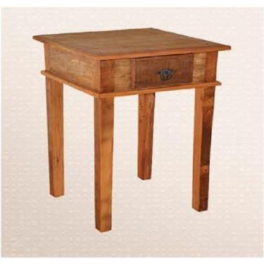 Imagem de Mesa de Canto Alta 50x50x80cm 1 Gaveta Madeira de Demolição Natural - 