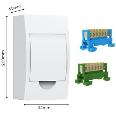 Imagem de Kit Caixa Quadro Embutir ou Sobrepor Para Disjuntor Din + Borneira Bar