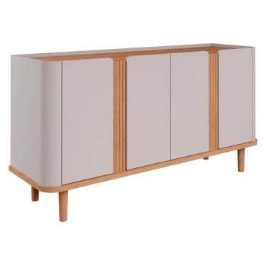 Imagem de Aparador Sala De Jantar 100% MDF 4 Portas Pés Em Madeira Retrô Eva Cim