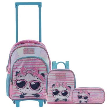 Imagem de Kit Mochila Mochilete Escolar com Rodinhas, Estojo e Lancheira, Menina