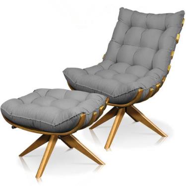 Imagem de Kit Poltrona Costela com Puff Giratória Linho Grafite - Neros Interior