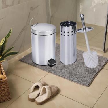 Imagem de Kit Lixeira c/ Pedal Emborrachado Cesto Removível Aço Inox e Escova Sa