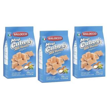 Imagem de Kit 3 biscoito wafer balocco mini cubo baunilha 125g