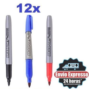 Imagem de Kit 12 Canetas Marcador Permanente Cores Ponta Fina Seca Rapido - BRAS