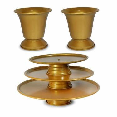 Imagem de Kit Decorativo Bailarinas E Vasos Em Alumínio 5 Peças Dourado - Alumín