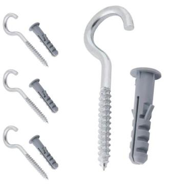 Imagem de Kit 4 Parafuso Gancho Com Bucha 8mm de Aço Para Parede Tela Rede de Pr