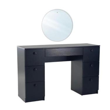 Imagem de Penteadeira Ditália 7 Gavetas c/Espelho Redondo PE-100, Preto