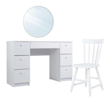 Imagem de Penteadeira Ditália c/Cadeira + Espelho redondo PE-100 Cozy, Branco