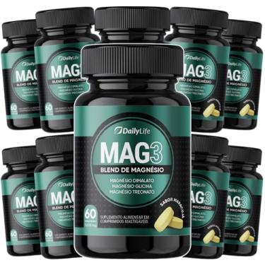 Imagem de Kit 10x Magnesio Mag 3 Dimalato Treonato Glicina Magnesium 1000mg 100% Puro 60 Comprimidos Mastigaveis Sem Glúten Sabor Maracujá