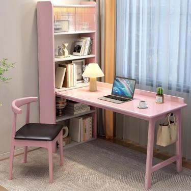 Imagem de Mesa de escritório em carvalho maciço - mesa de escritório moderna com gavetas de armazenamento, mesa de estudo pequena com tampo curvo para quarto, branca, 47 polegadas
