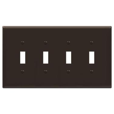 Imagem de ENERLITES Placa de parede de interruptor de luz quadrupla, placa de interruptor alternada, acabamento brilhante, 4 grupos tamanho medio 12,4 cm x 21,7 cm, termoplastico de policarbonato inquebravel, 8814M-BR, marrom