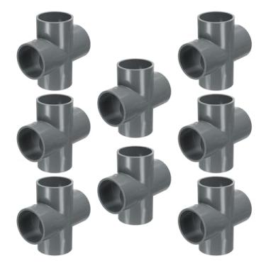 Imagem de HARFINGTON 8 peças de encaixe de PVC 1-7/20.3 cm, conector de 4 vias, acoplamento de tubulação de grau de construção, acessórios de cotovelo para esgoto, encanamento, tubo de drenagem, suprimentos de