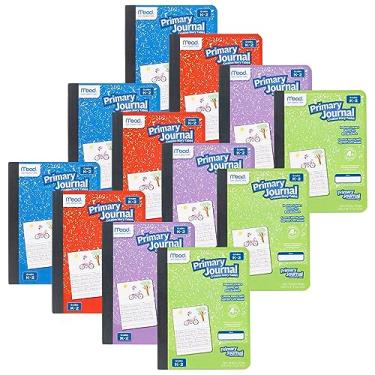 Imagem de Mead Diário primário, pacote com 12, pauta de meia página, notas K-2, 18 cm x 24 cm, 100 folhas por diário, cores sortidas (610052-ECM)