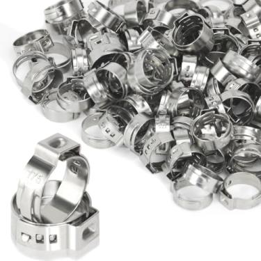 Imagem de 120 peças de anéis de fixação PEX, anel de crimpagem Pex de 1/2 polegada, braçadeira de mangueira de orelha única, anéis de crimpagem de aço inoxidável 304 grampos de aperto para conexões de encaixe
