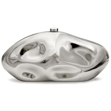 Imagem de Bolsa clutch de acrílico para mulheres, bolsa de noite, bolsa de mão de acrílico irregular com corrente para festa, casamento, formatura, Prata, Chique