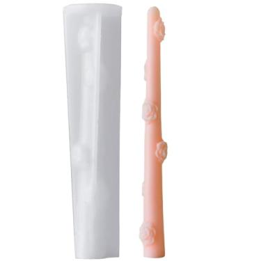 Imagem de Molde de silicone cilíndrico longo, molde de vela em relevo cônico para sabão de cera de soja DIY, molde de resina clássico longo presente festa de casamento dias festivos decoração de casa (peônia)