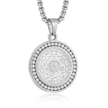 Imagem de Yaumatea Colar com Pingente de Sete Arcanjos para Homens e Mulheres - Proteção Amuleto Arcanjo Michael Moeda Colar com Pingente Gabriel Uriel - Medalha Espiritual de Aço Inoxidável 61 cm, 24
