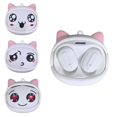 Imagem de Fone de Ouvido Bluetooth 5.3, Design Kawaii Animal, Bateria 4-5h, Case de Carregamento 200mAh, 4 Modelos (Gatinho Branco)