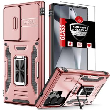 Imagem de FRLMOOES Capa para Samsung Galaxy S24 Ultra com protetor de tela, anel de suporte para câmera deslizante integrado para S24 Ultra, à prova de choque, antiarranhões, proteção resistente contra quedas