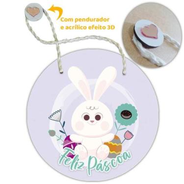 Imagem de Placa Porta com Alça Feliz Páscoa Coelho Coelha Ovo Guirlanda 20cm - F