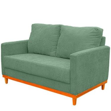 Imagem de Sofá Berlin 02 Lugares Base Madeira Linho - Fina Mobília, Verde claro