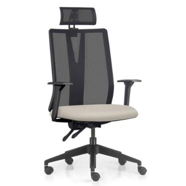 Imagem de Cadeira Escritório Giratória Presidente Flow F02 Base Preta Sintético Bege - Lyam Decor