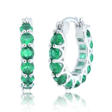 Imagem de RIZILIA Brincos de argola banhados a ouro 18 quilates para mulheres, brincos de argola coloridos de zircônia cúbica com corte redondo, joia moderna, presente para mulheres, 20 mm, Medium, Latão,