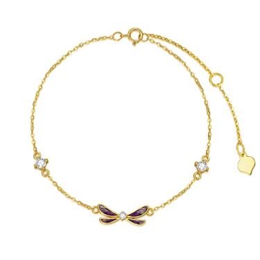 Imagem de Rikelus Pulseira feminina com libélula de ouro 14K, joia de libélula de ouro real, presente de dia das mães para esposa, namorada, mãe, ela, 16,5 cm + 2,5 cm + 2,5 cm + 2,5 cm, Metal Resina Zircônia