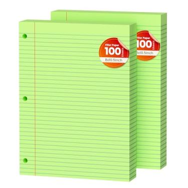 Imagem de Papel de folha verde solta, 200 folhas, colorido, pacote com 2, papel pautado universitário, papel perfurado de 3 furos para fichários de 3 anéis, pautado, 20 x 26,6 cm