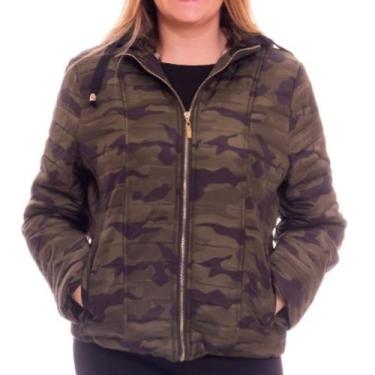 Imagem de Jaqueta feminina verde camuflada capuz e forro de pelo - Pura Magia, C