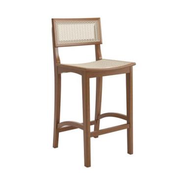 Imagem de Banqueta Alta em Madeira com Assento e Encosto em Rattan Natural  Desi