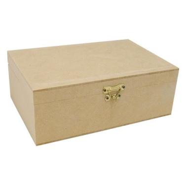 Imagem de Caixa Lisa com Dobradiça e Fecho 30x20x13 Mdf Madeira - ATACADÃO DO AR