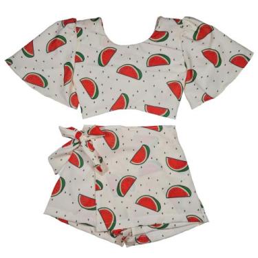 Imagem de Conjunto Infantil Juvenil Short Saia Cropped Amarração - 2L Kids, Mela