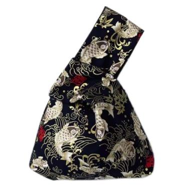Imagem de Bolsa de pulso vintage japonesa Yukata Kimono Crane – Bolsa pequena com alça de moeda, bolsa de nó para mulheres, Multicolorido-28, 34x26cm