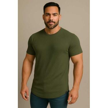 Imagem de Camiseta LONGLINE Casual Masculina Slim Algodão Canelado Âncora - J SI