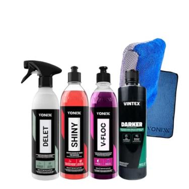 Imagem de Kit Vonixx para Limpeza Automotiva, Delet + Darker 500ml + Shiny + V-Floc + Toalha 50x90 + Luva 2 em 1