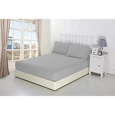Imagem de Jogo de cama Crown Collection Hotel 600 fios 100% algodão egípcio 1 peça lençol com elástico com bolso profundo de 30,48 cm damasco tamanho Queen, cor lisa, branco, Silver Gray, Full