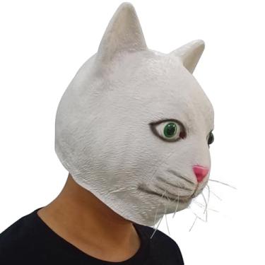 Imagem de Gmasking Máscara de cabeça de gato branca 2016, adereços de festa de Halloween, versão atualizada, olhos realistas, Branco, M