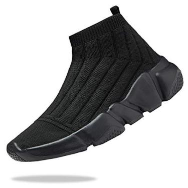 Imagem de Tênis de corrida esportivo unissex, respirável, leve, para meninos e meninas da Santiro (criança pequena/criança grande), All Black, 4 Big Kid